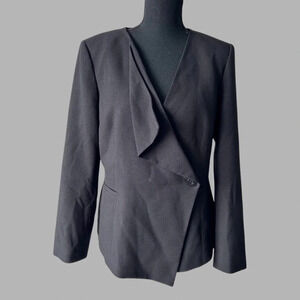 Tahari Black  Ruffle Asymmetrical Blazer